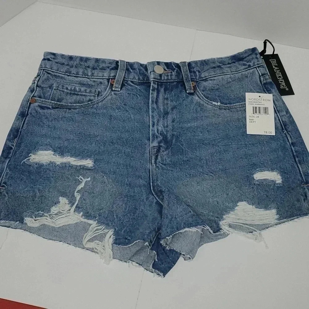Blank NYC "The Barrow" Distressed Vintage High Rise Denim Shorts NWT Size 28